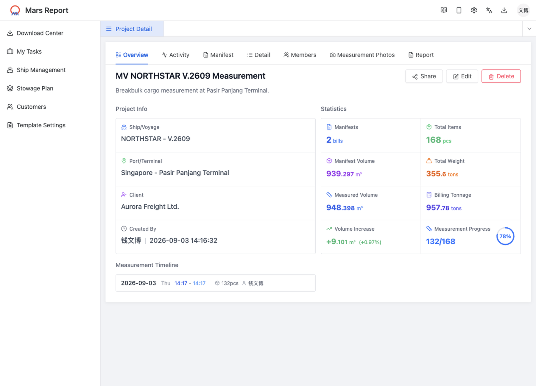 Mars Report web console screenshot